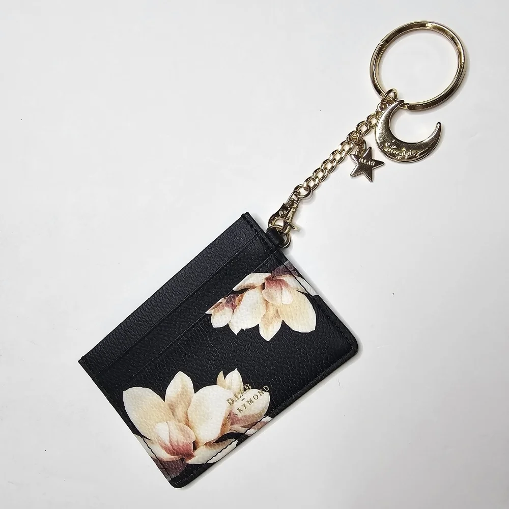 D. Lab Marymond Card Case Keychain Moon Star Charm Blk/ Pink  Floral K POP